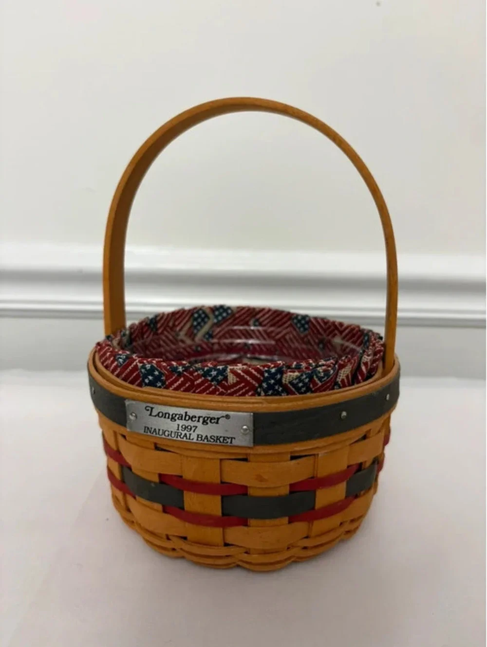 Longaberger 1997 Inaugural Basket Patriotic Liner & Plastic Protector